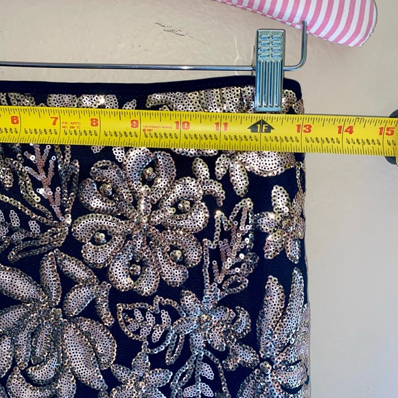 SALE-NWT Jealous Tomato Elegant Black Gold Sequin Embroidered Midi Skirt - Picture 6 of 15